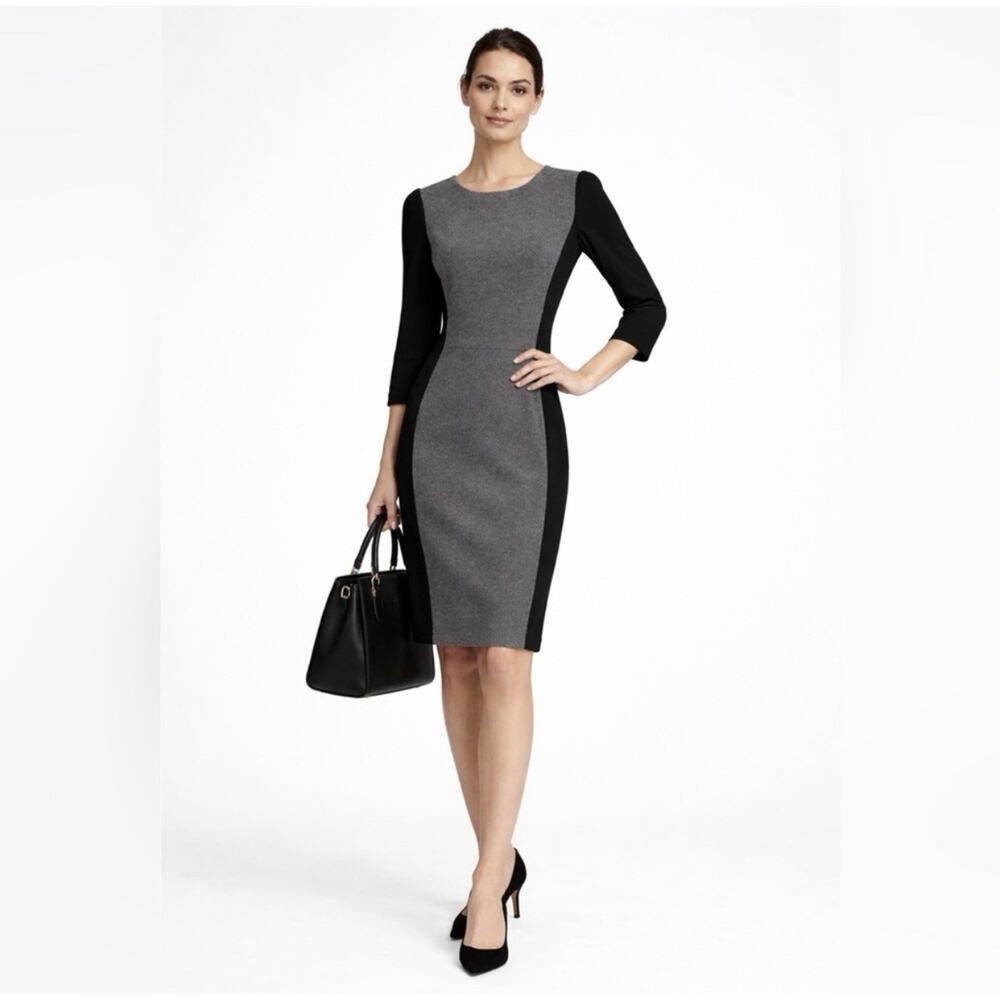 Talbots Gray Black 3/4 Sleeve Dress Size 4